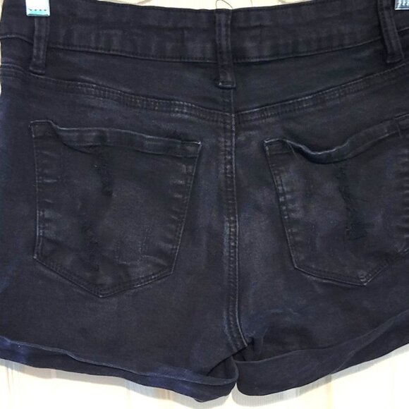 Kancan Sz 27 Black Distressed Cuffed Mid Rise Stretch Shorts Style #KC6005BK - Picture 7 of 8